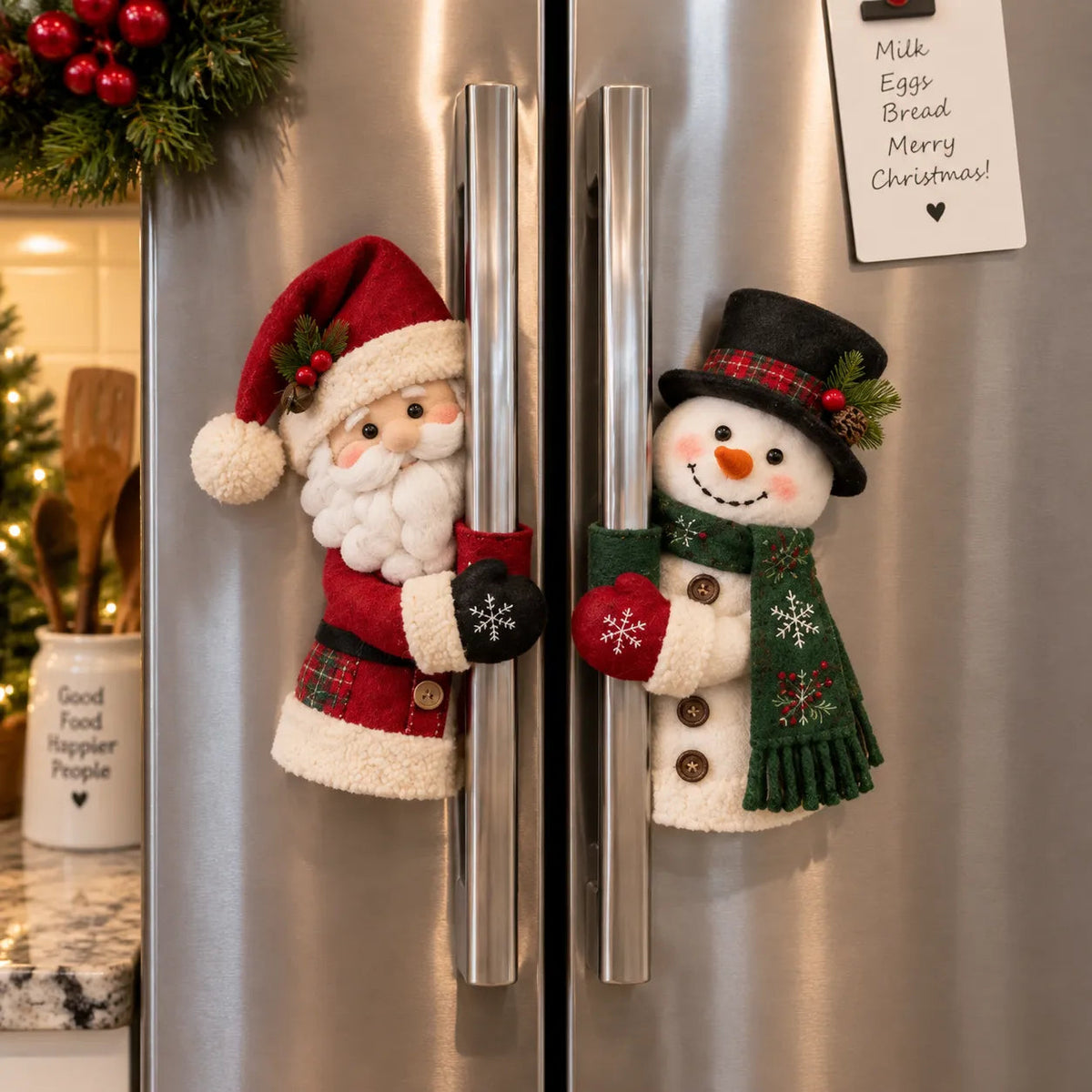 Santa & Snowman Christmas Handle Huggers Set  Festive Holiday Decor for Fridge & Cabinet Handles
