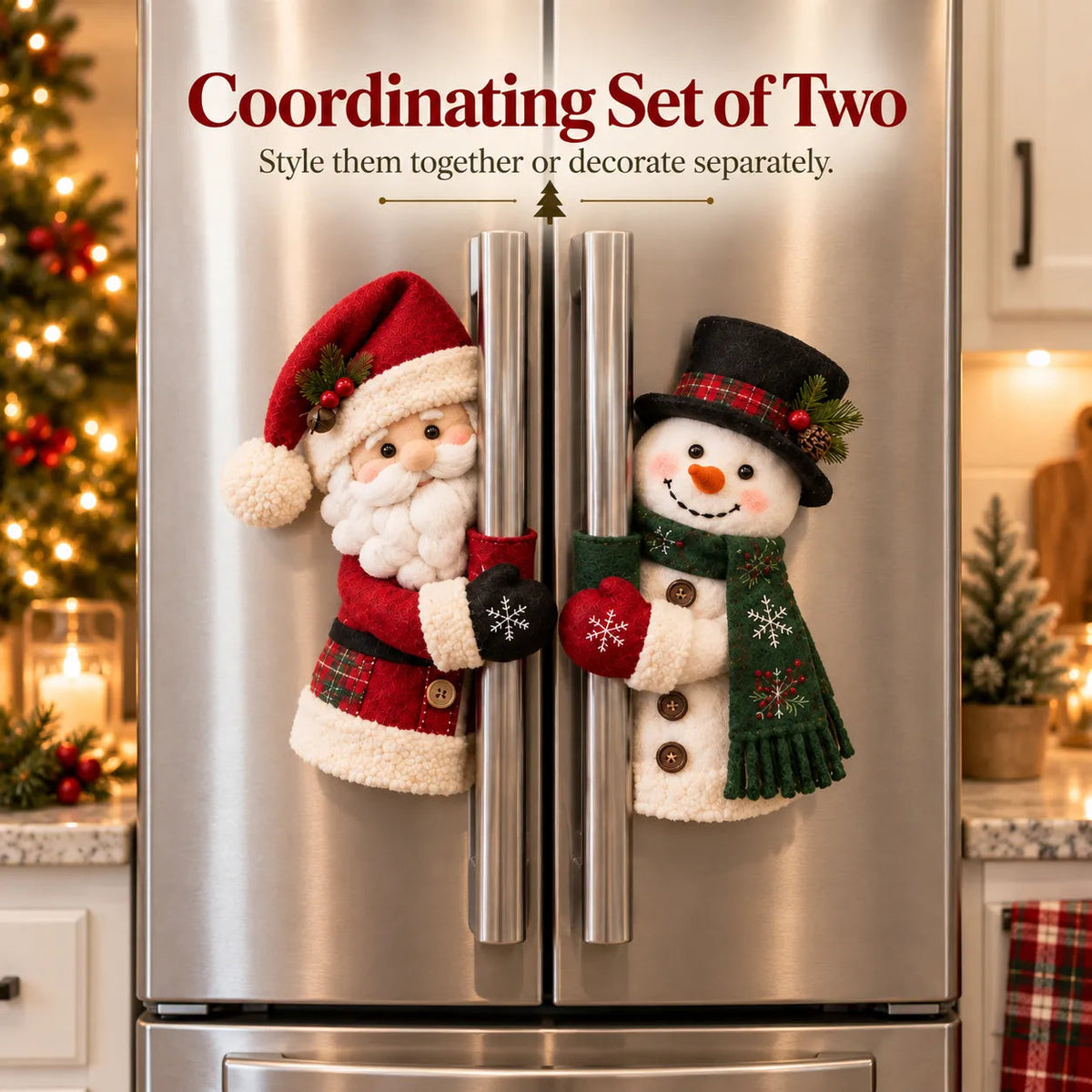 Santa & Snowman Christmas Handle Huggers Set  Festive Holiday Decor for Fridge & Cabinet Handles