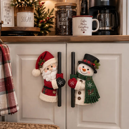 Santa & Snowman Christmas Handle Huggers Set  Festive Holiday Decor for Fridge & Cabinet Handles