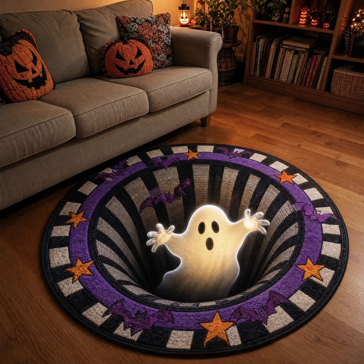 3D Skeleton Vortex Quilted Round Halloween Rug
