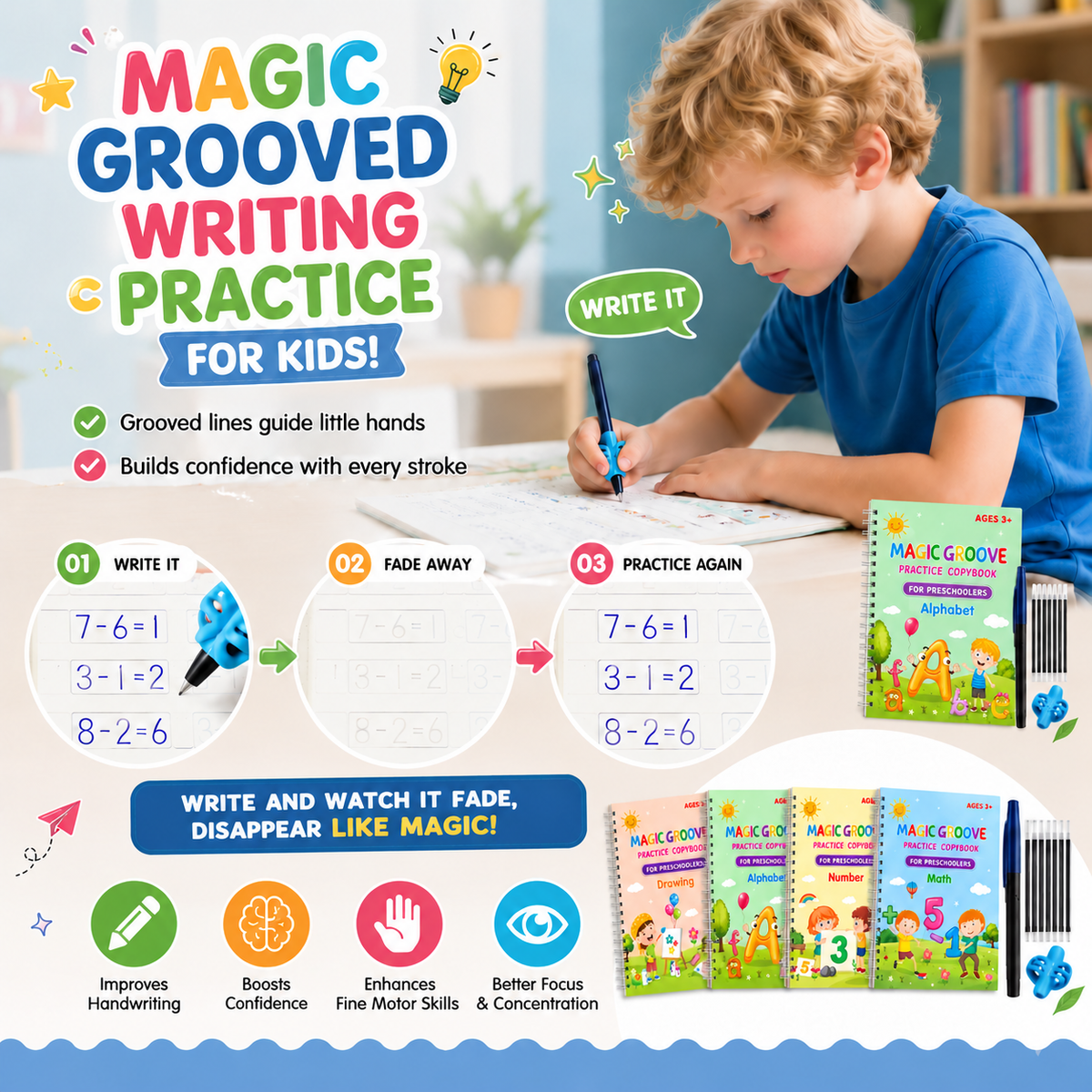 📚MagicBook | Kids Practice Copybook Set (4Pcs/Set)